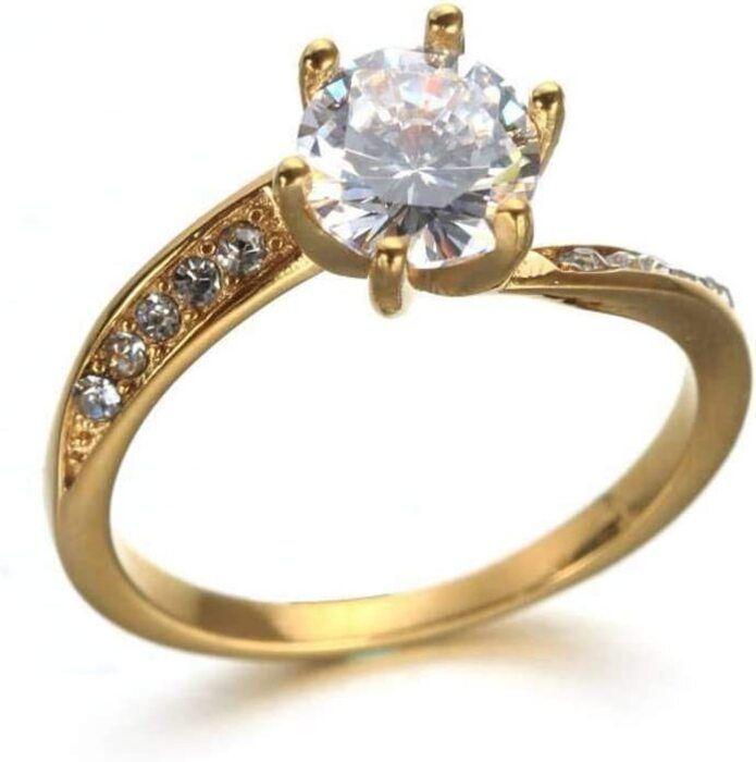 Anillo Oro 18k Baño Solitario Bodas Cristales Eterno-5