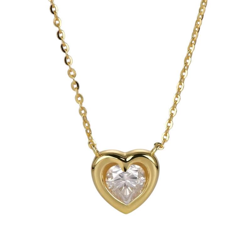 Collar Corazón Con Diamante Moissanita 1ct Oro Sobre Plata-6