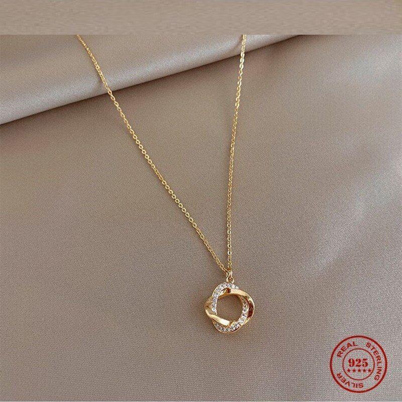 Collar Circulo Entrelazad Diamante Oro 18kt Bañado Vermeil -3