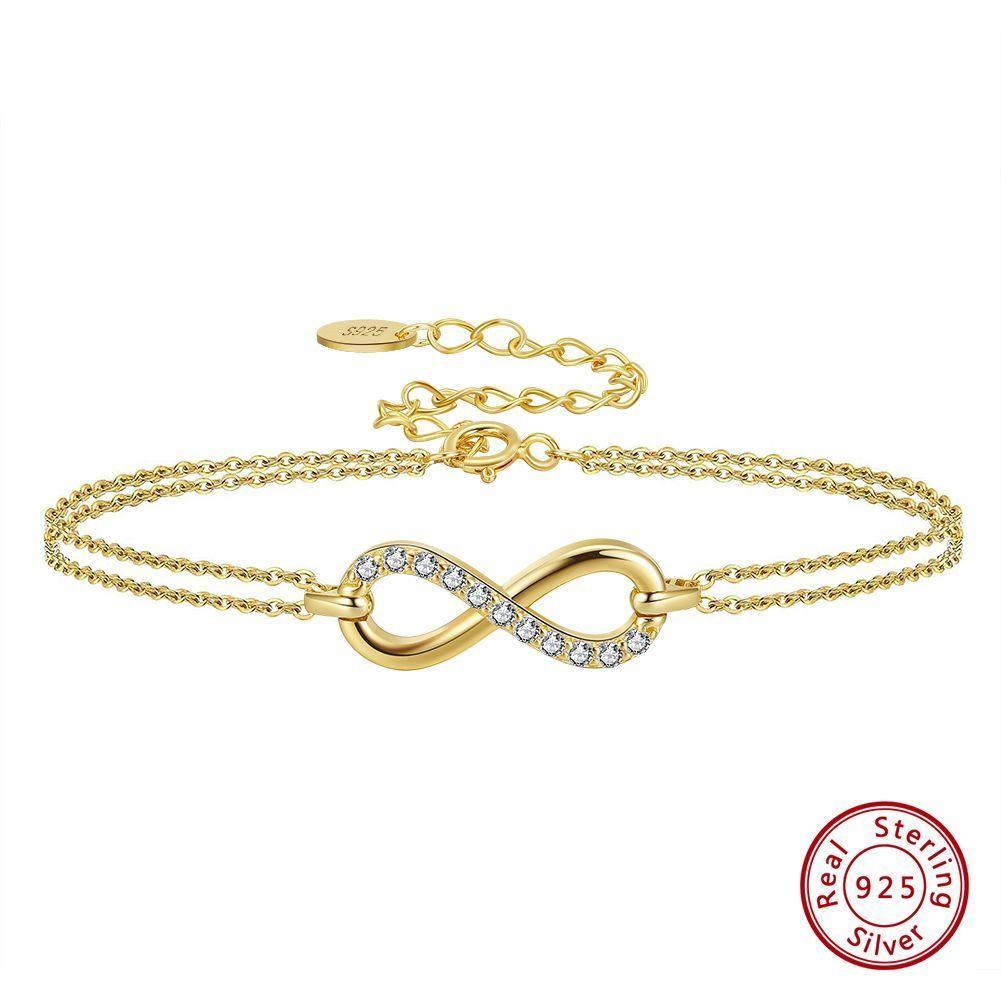 Pulsera Infinito Con Cristal Plata Baño Oro 18k Luxuryjoyascl -2