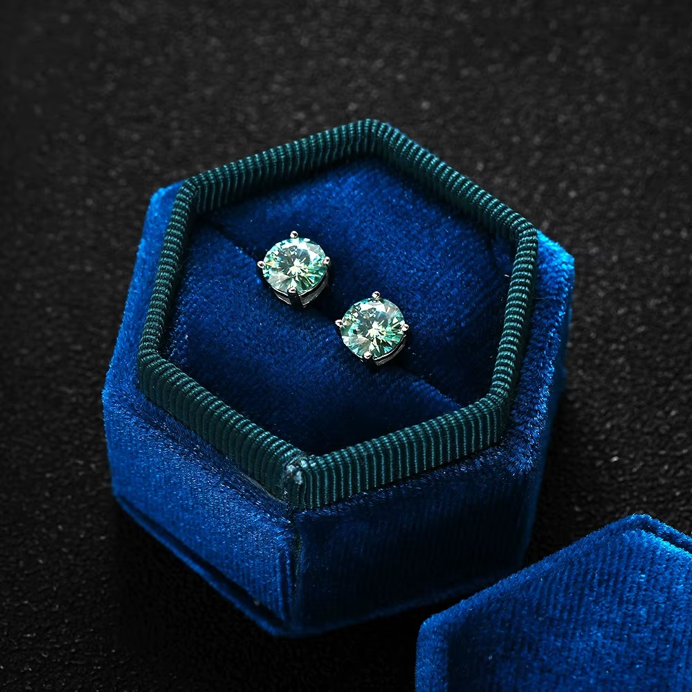 Aros De Moissanita Oro Blanco 18kt sobre plata 4mm Certificado -2