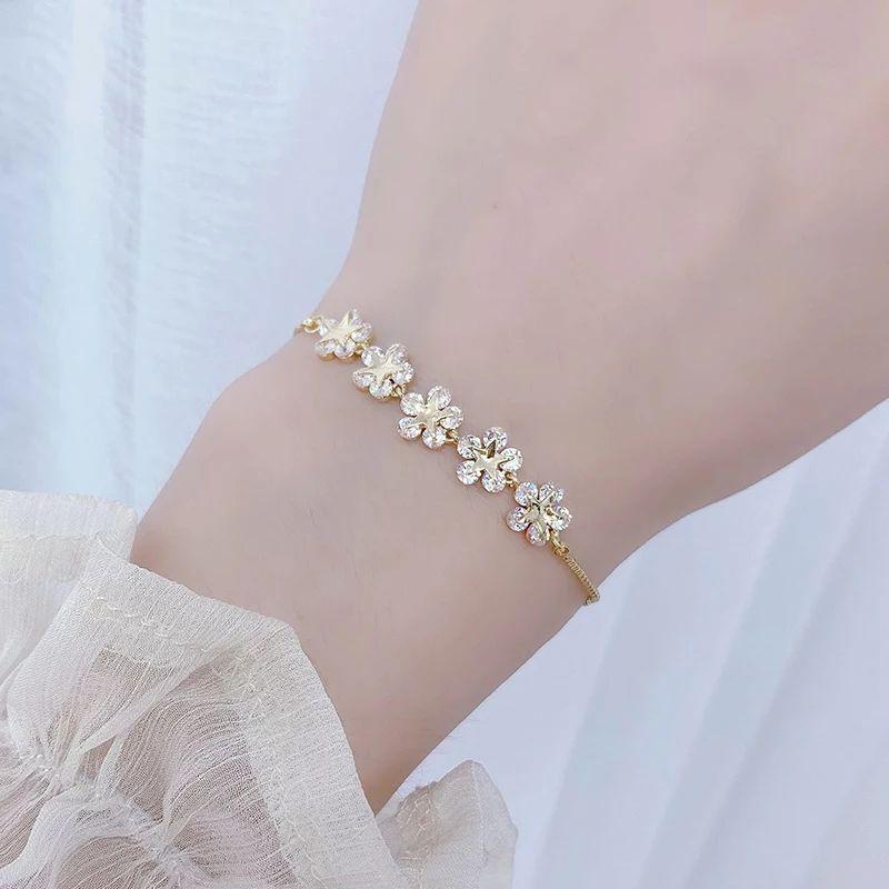 Pulsera Flores Hechas Con Cristal De Swarovski Oro -6