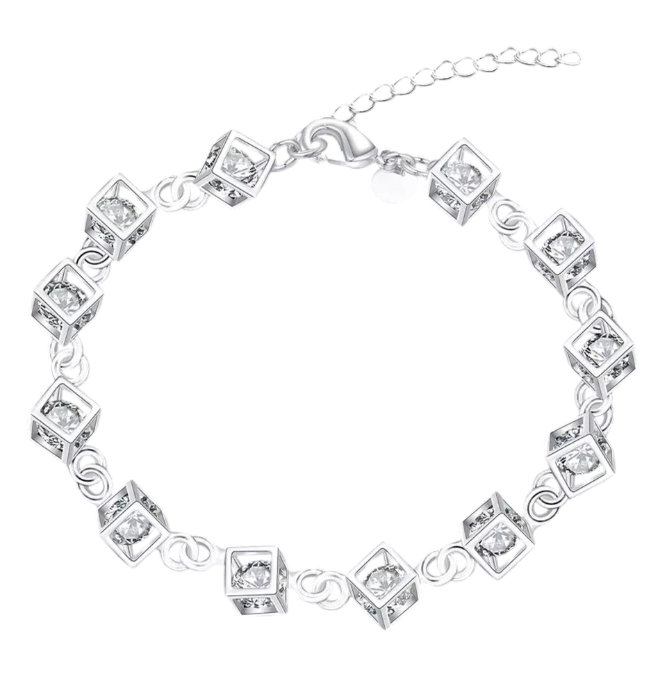 Pulsera Cubitos De Plata 925 Hermosa con circones LUXURYJOYA-4