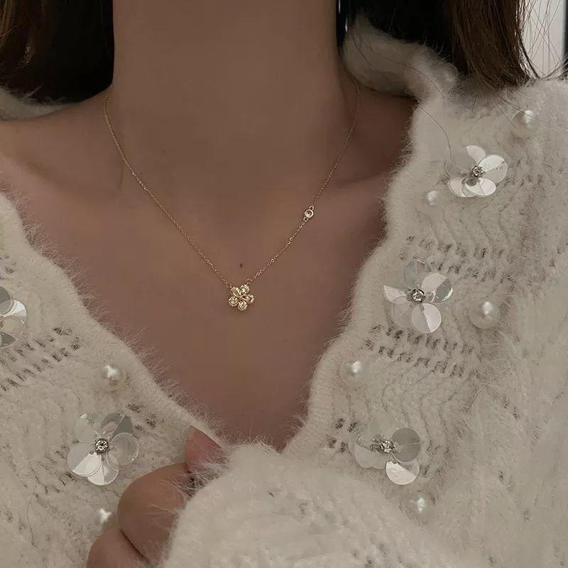 Collar Flor De Cristal Oro 18k bañado-4