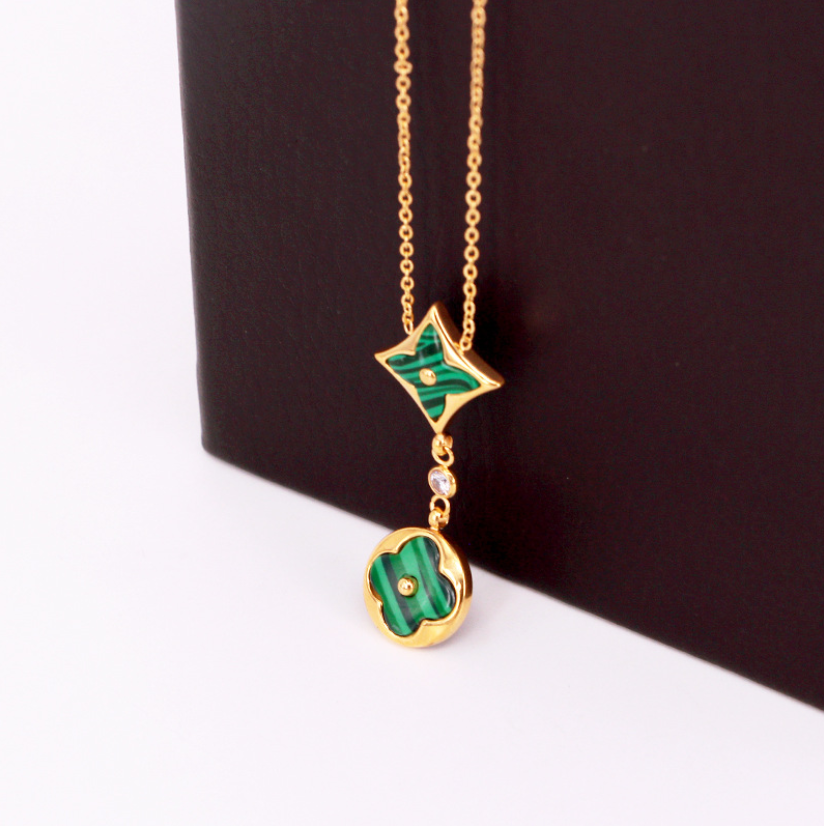 Collar Exclusivo Flor Oro 18kgp Colores Verde-2