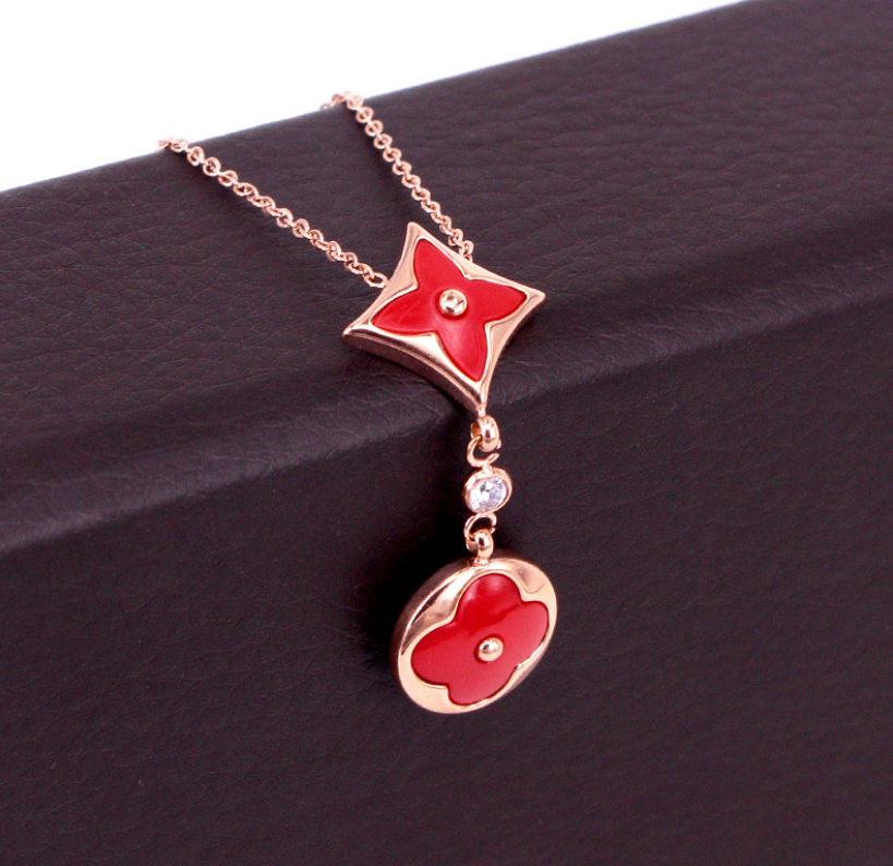 Collar Exclusivo Flor Oro 18kgp Colores Rojo-2