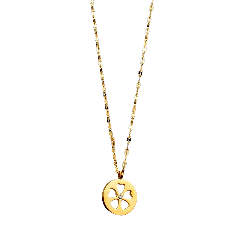 Collar Medalla Flor Nacar Oro 18kt Mujer-0