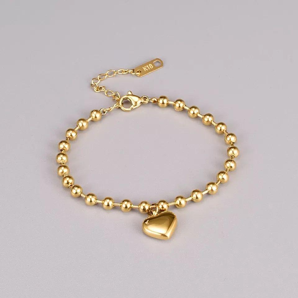 Pulsera Mujer Ajustable Corazón Baño Oro 18kt -4