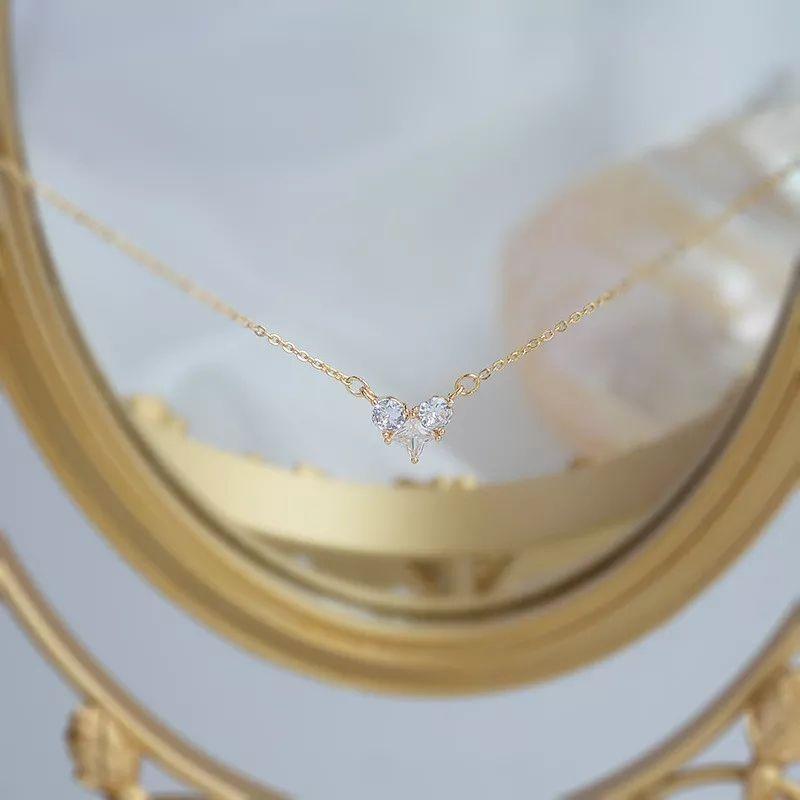 Collar Corazón 3 Puntos Luz Cristal Oro 18k-3