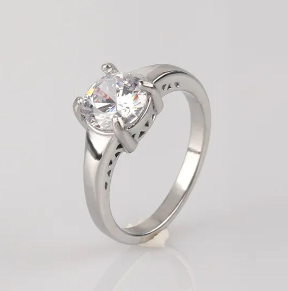 Anillo Baño Oro Blanco 18k Solitario Con Circón -LUXURYJOYAS-2