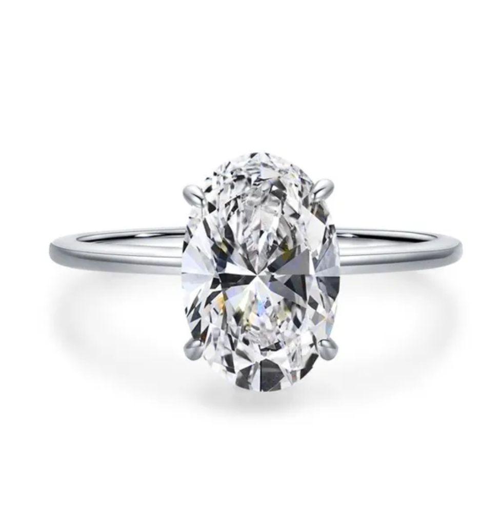 Anillo Oro Blanco 18k Bañado Solitario Bodas Eterno cristal-3