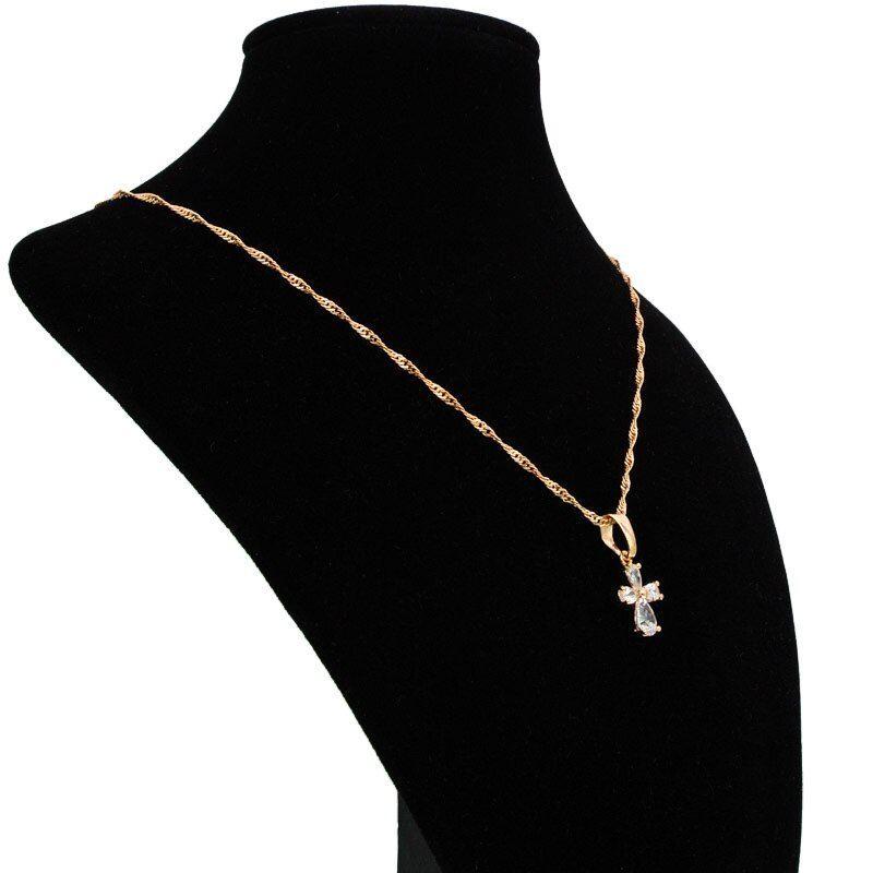 Collar Cruz De Circones Mujer Oro 18kt Bañado-2
