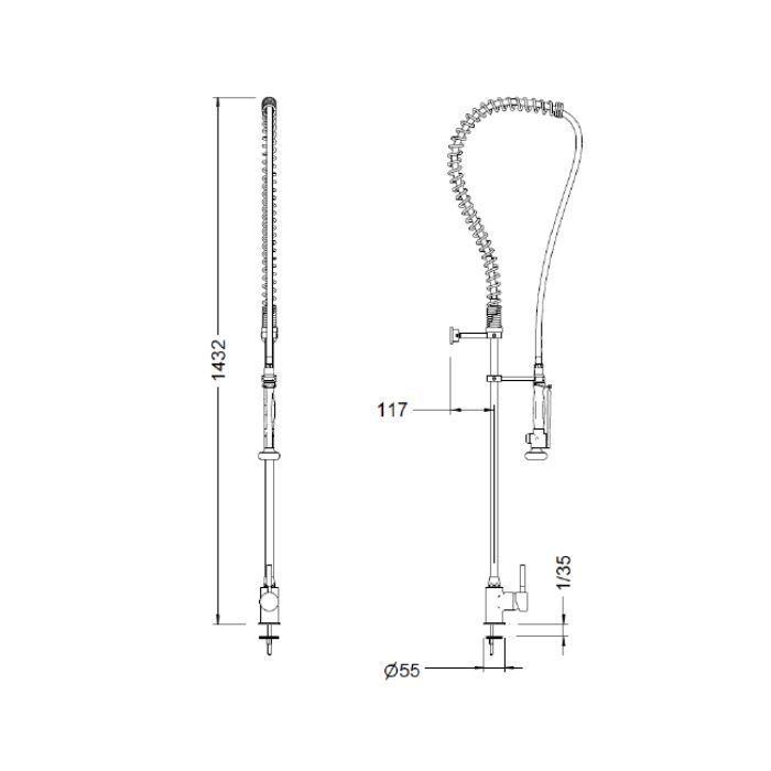 Llave Prewash Prelavado Monomando 1/2 Genebre 1705-04 Inox.-2