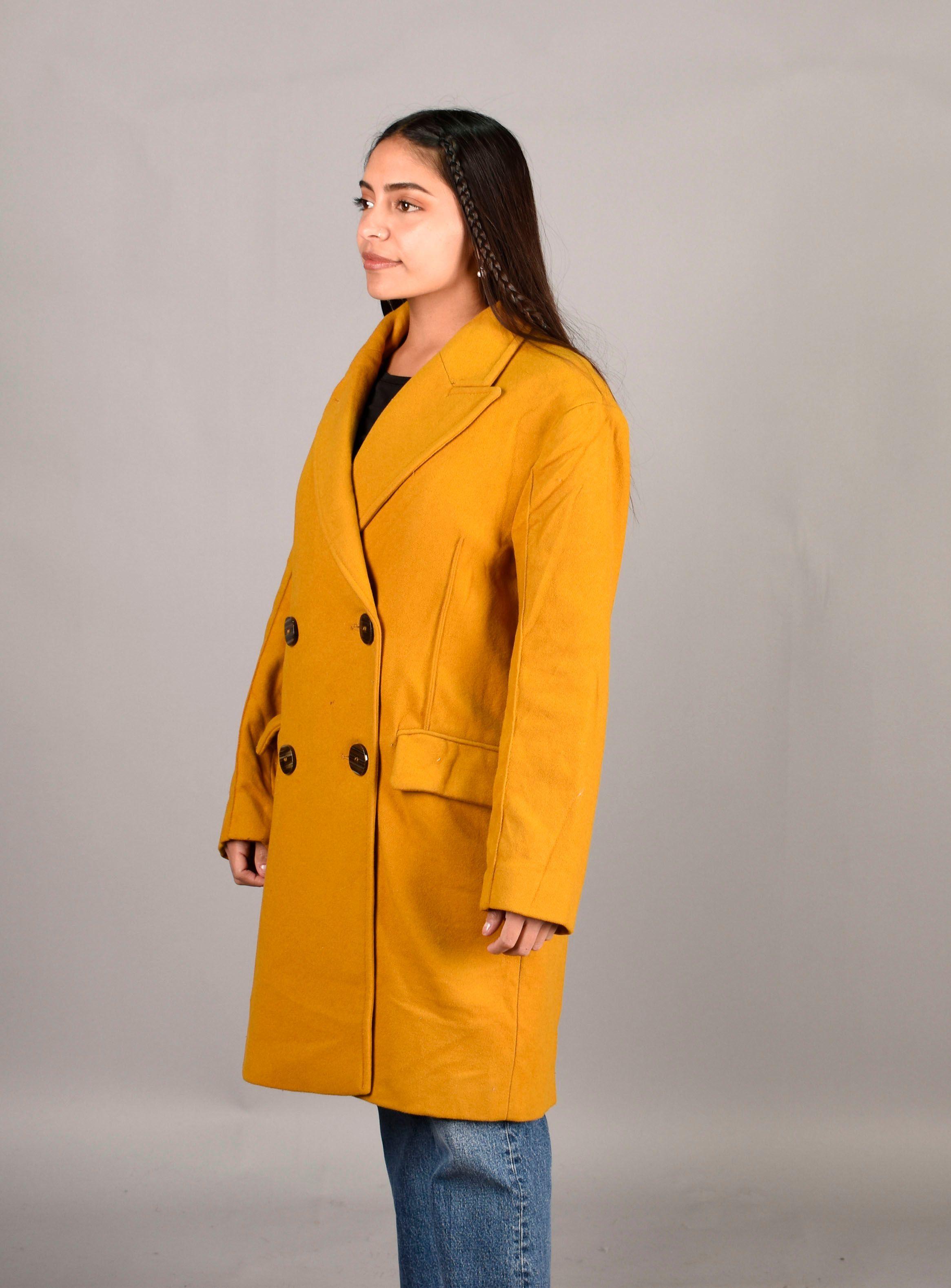 Abrigo Mujer Lana Mango Mostaza S-1
