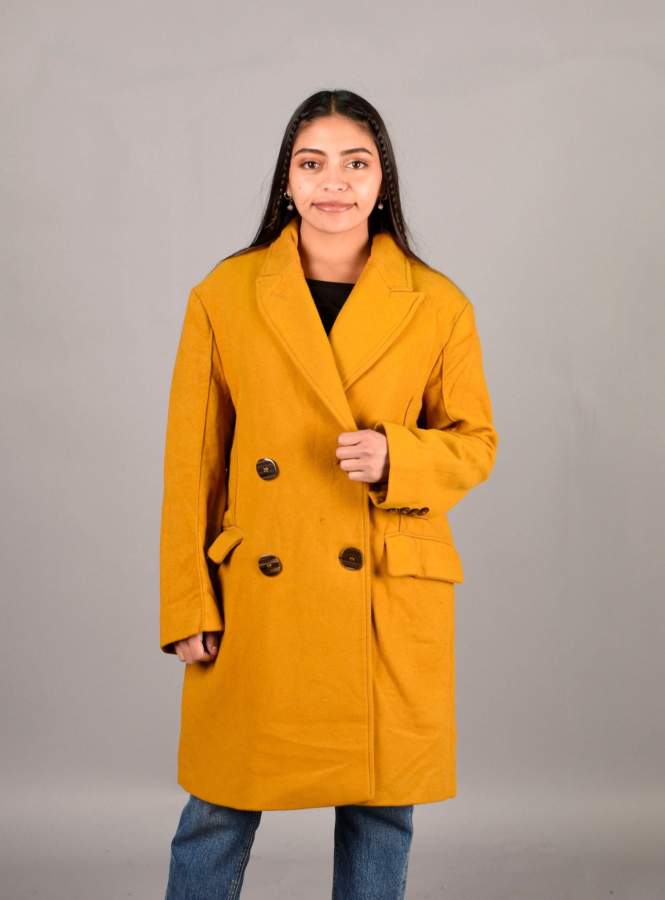 Abrigo Mujer Lana Mango Mostaza S-0