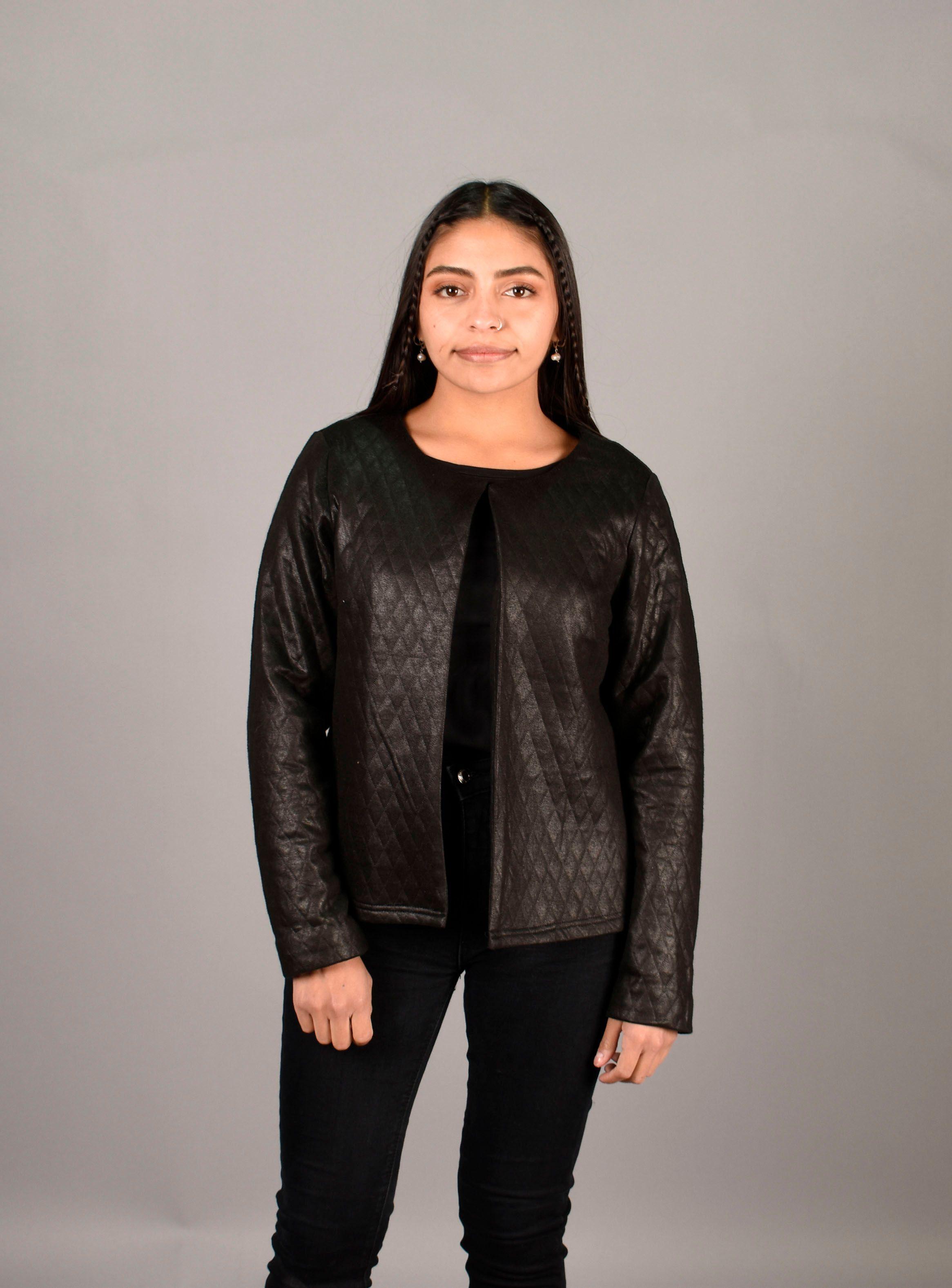 Chaqueta Blazer Mujer Cuerina Negra Rombos M-0