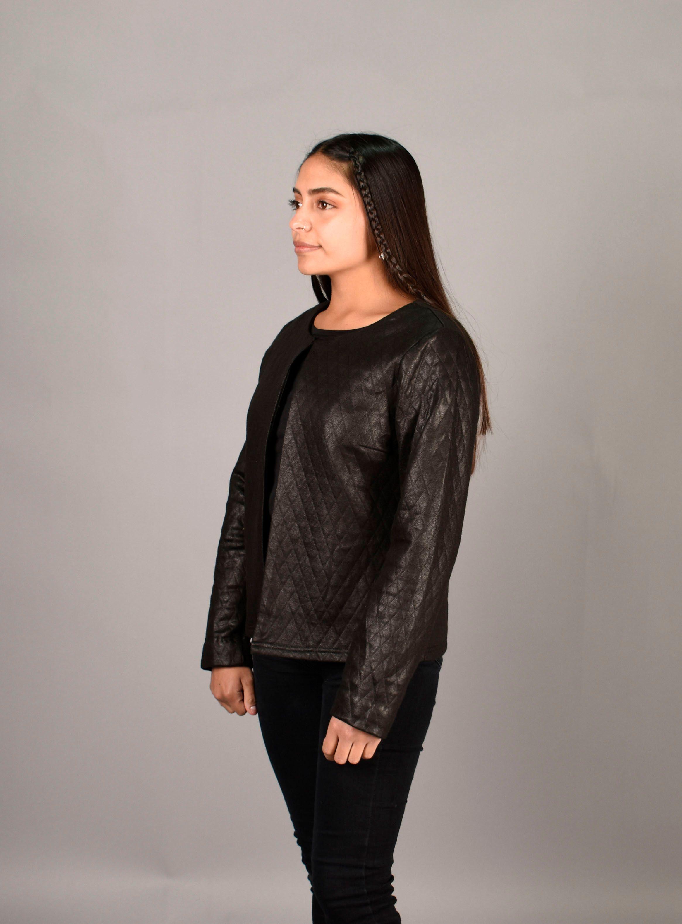 Chaqueta Blazer Mujer Cuerina Negra Rombos M-1