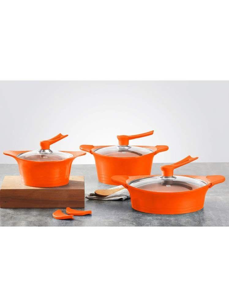 Batería De Cocina 6 Piezas Aluminio Fundido Naranja -3