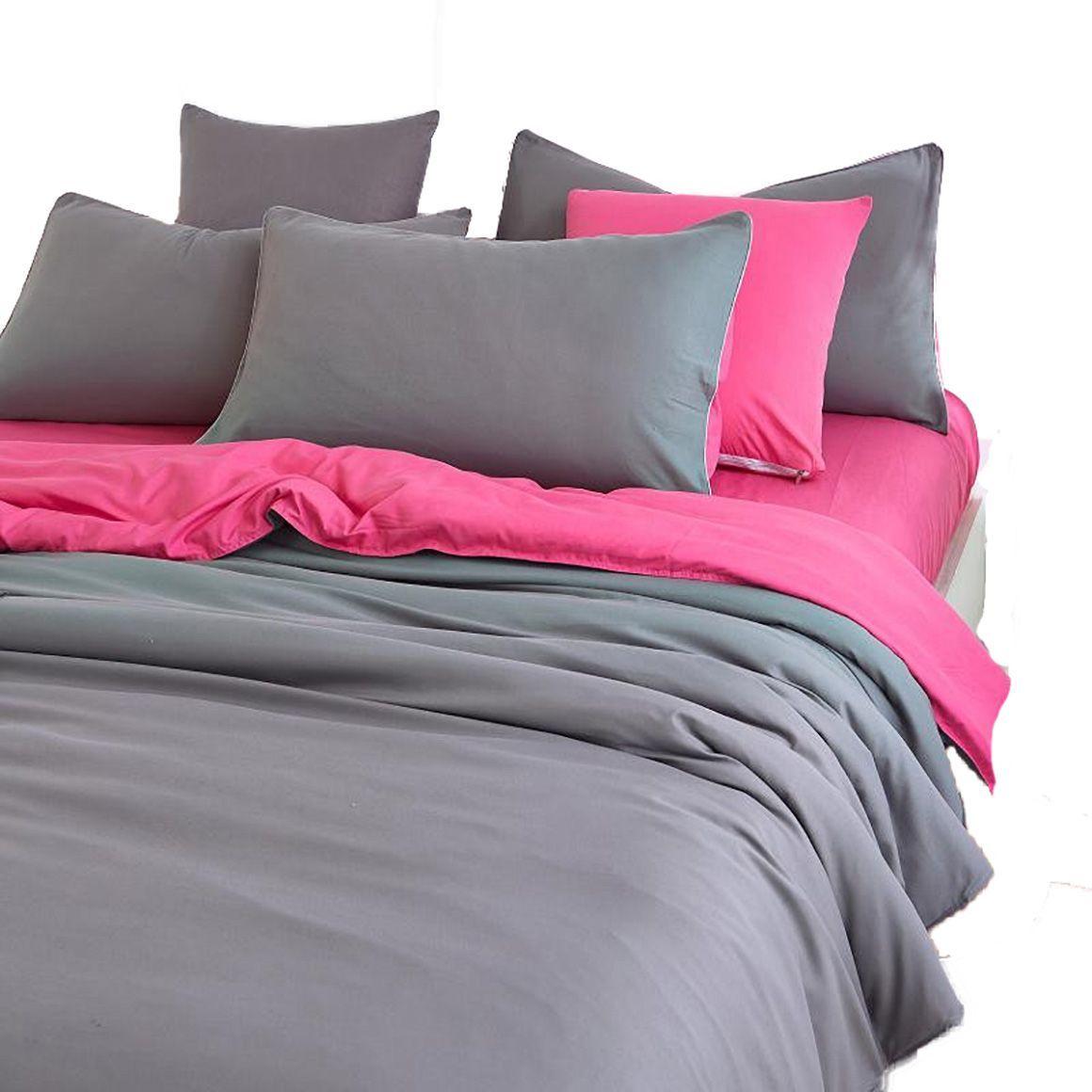 FUNDA DE PLUMON GRIS FUCSIA REVERSIBLE - 2 PLAZAS-0