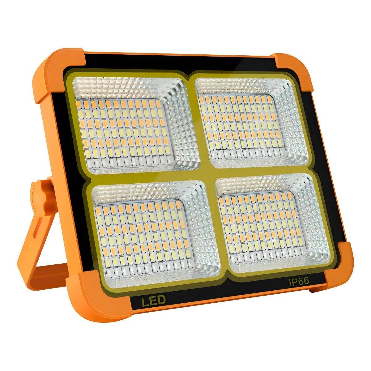 Foco Led Solar 100w 10000 Lm Ip66 Luz Emergencia Recargable Naranja-0