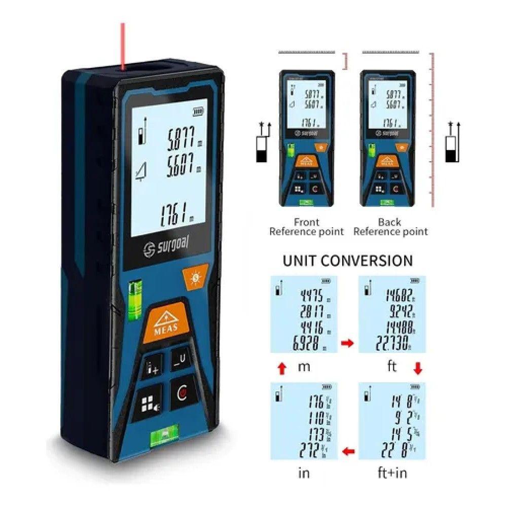 Medidor De Distancia Láser 60 Lcd, Cálculo De Área ±2 Mm-4