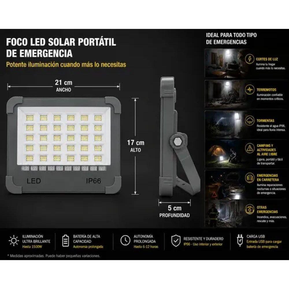 Foco Led Solar Emergencia Led Usb 1500w LP66 5 Modos Gris-4