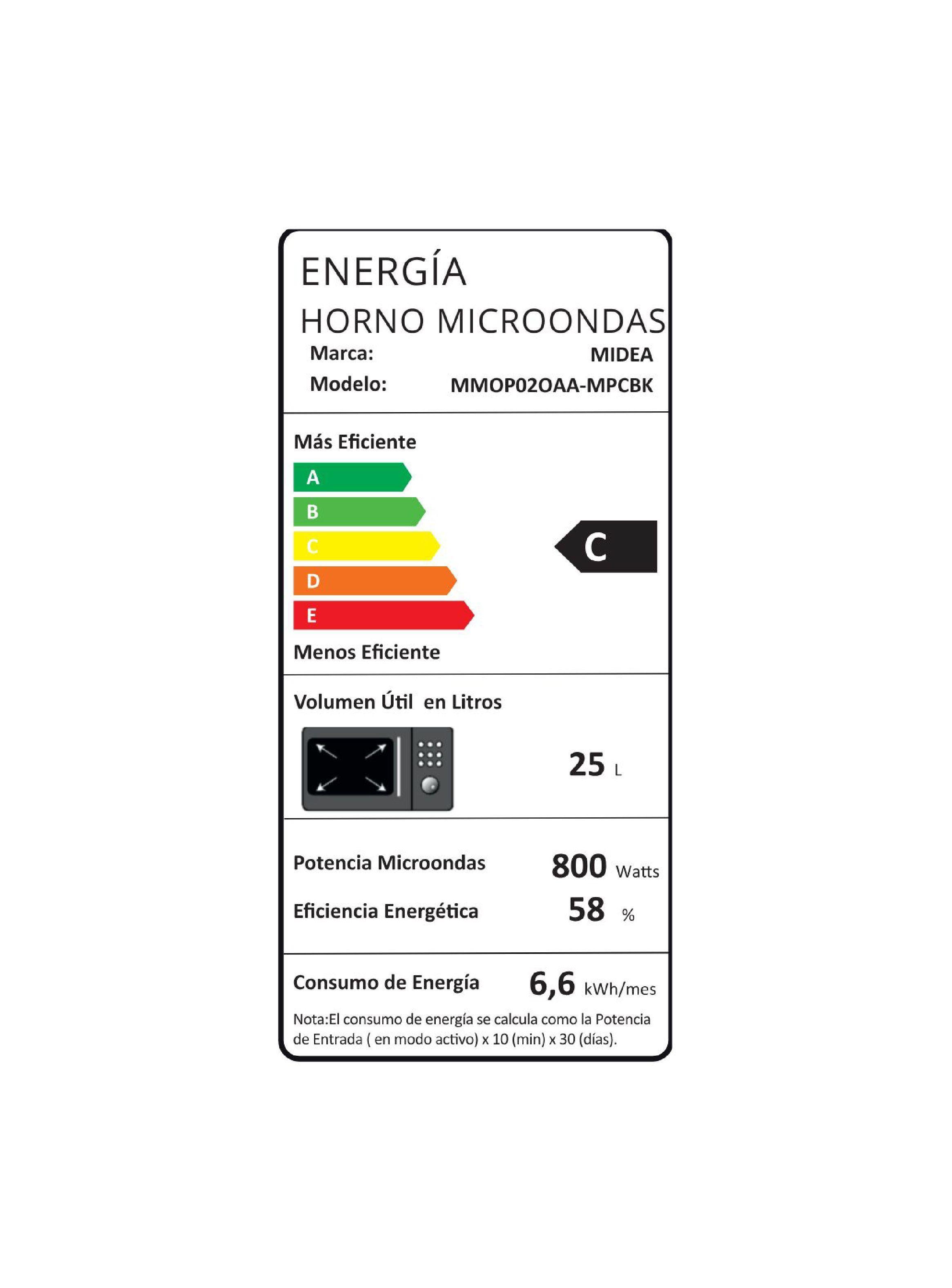 Microondas dígital 25 lts Negro MMOP02OAA-MPCBK Midea-6