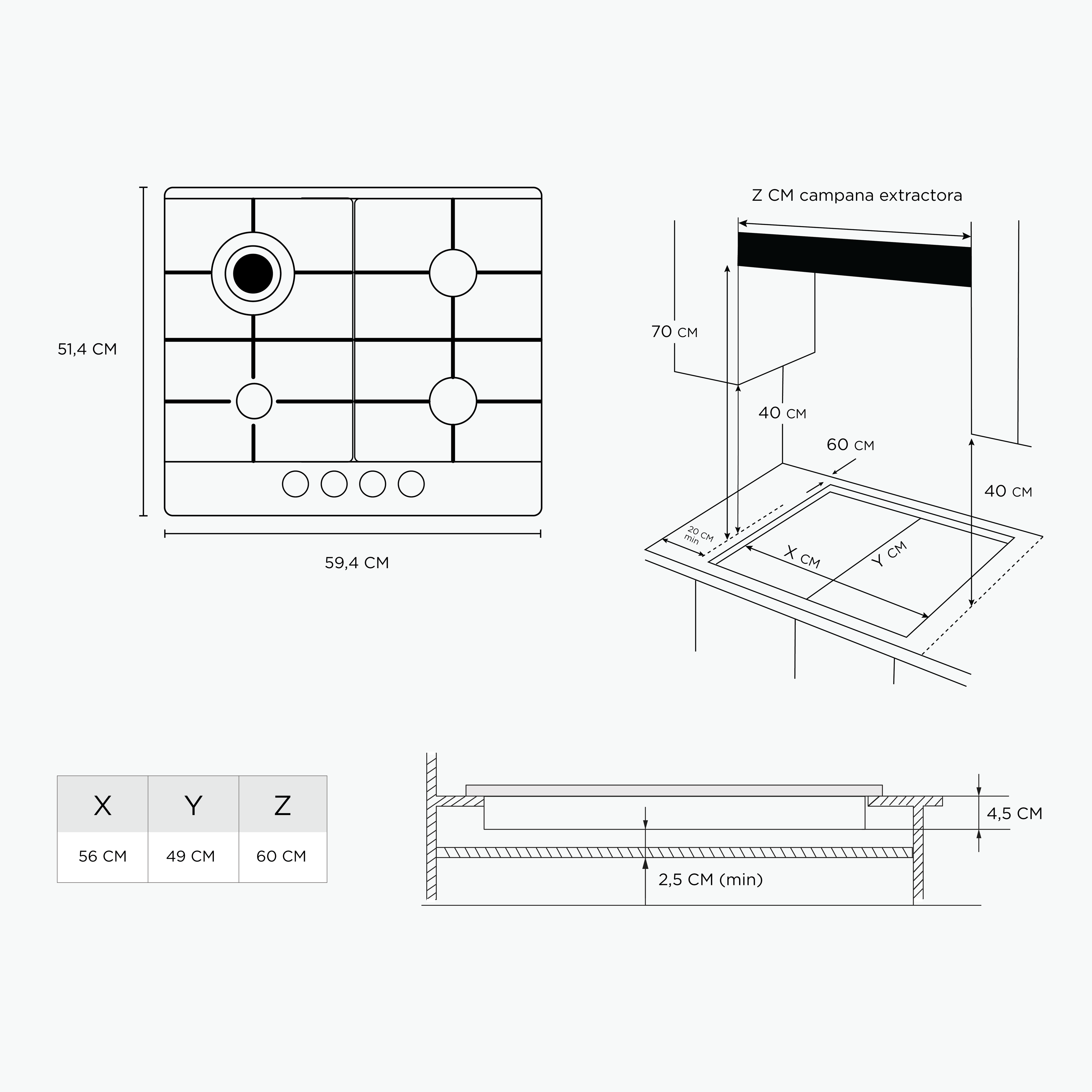 Encimera a Gas 4 Quemadores Gris 60 cm Midea-5