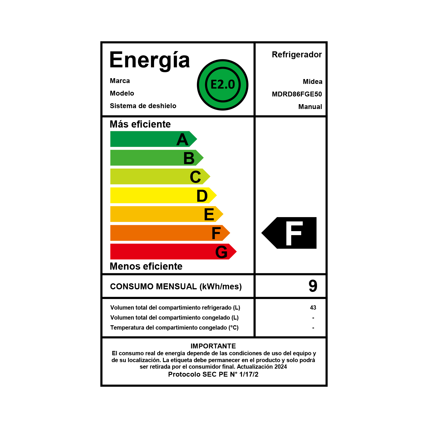 FRIGOBAR MIDEA 43 L FRÍO DIRECTO MDRD86FGE50-2