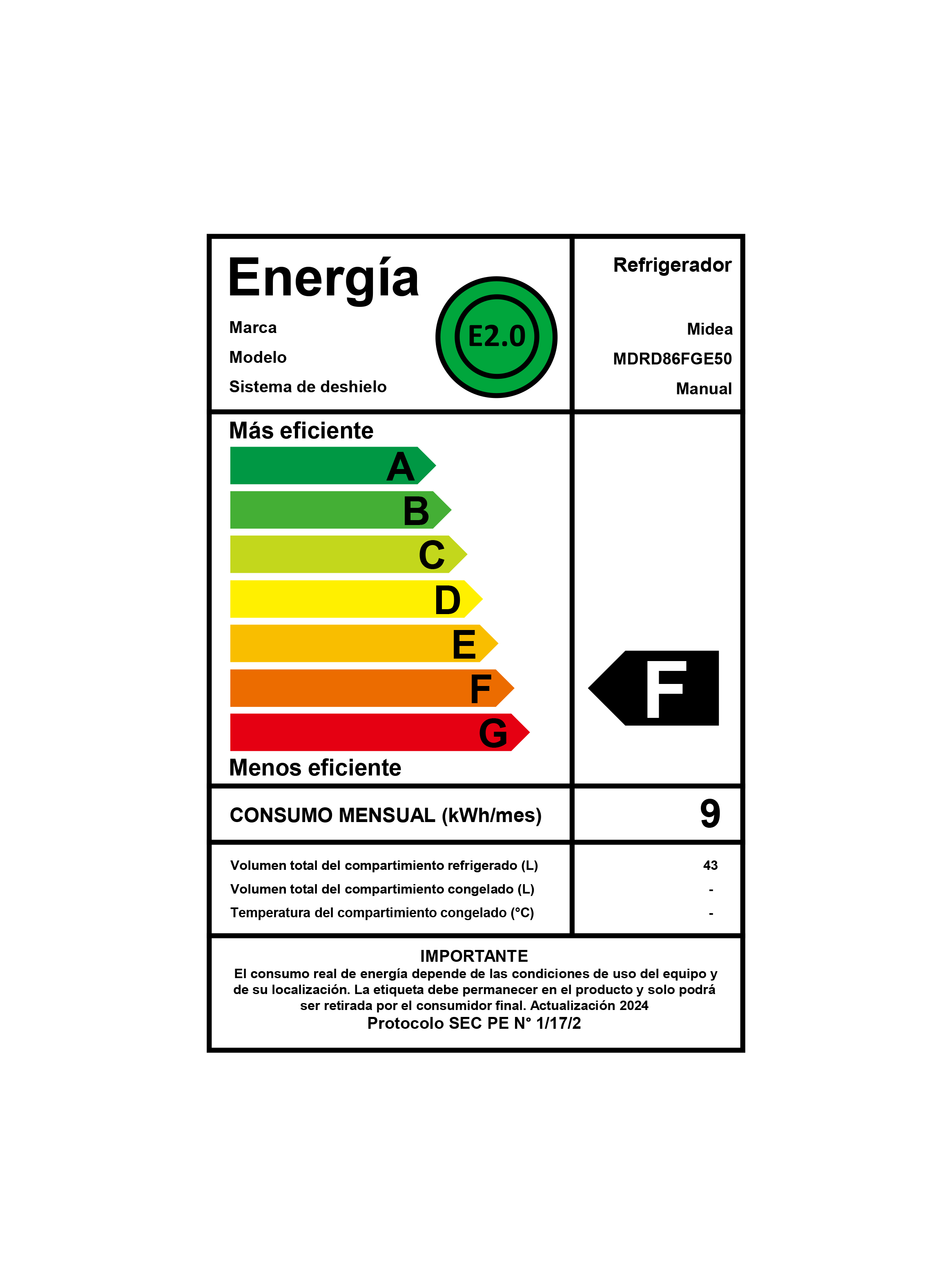 FRIGOBAR MIDEA 43 L FRÍO DIRECTO MDRD86FGE50-3