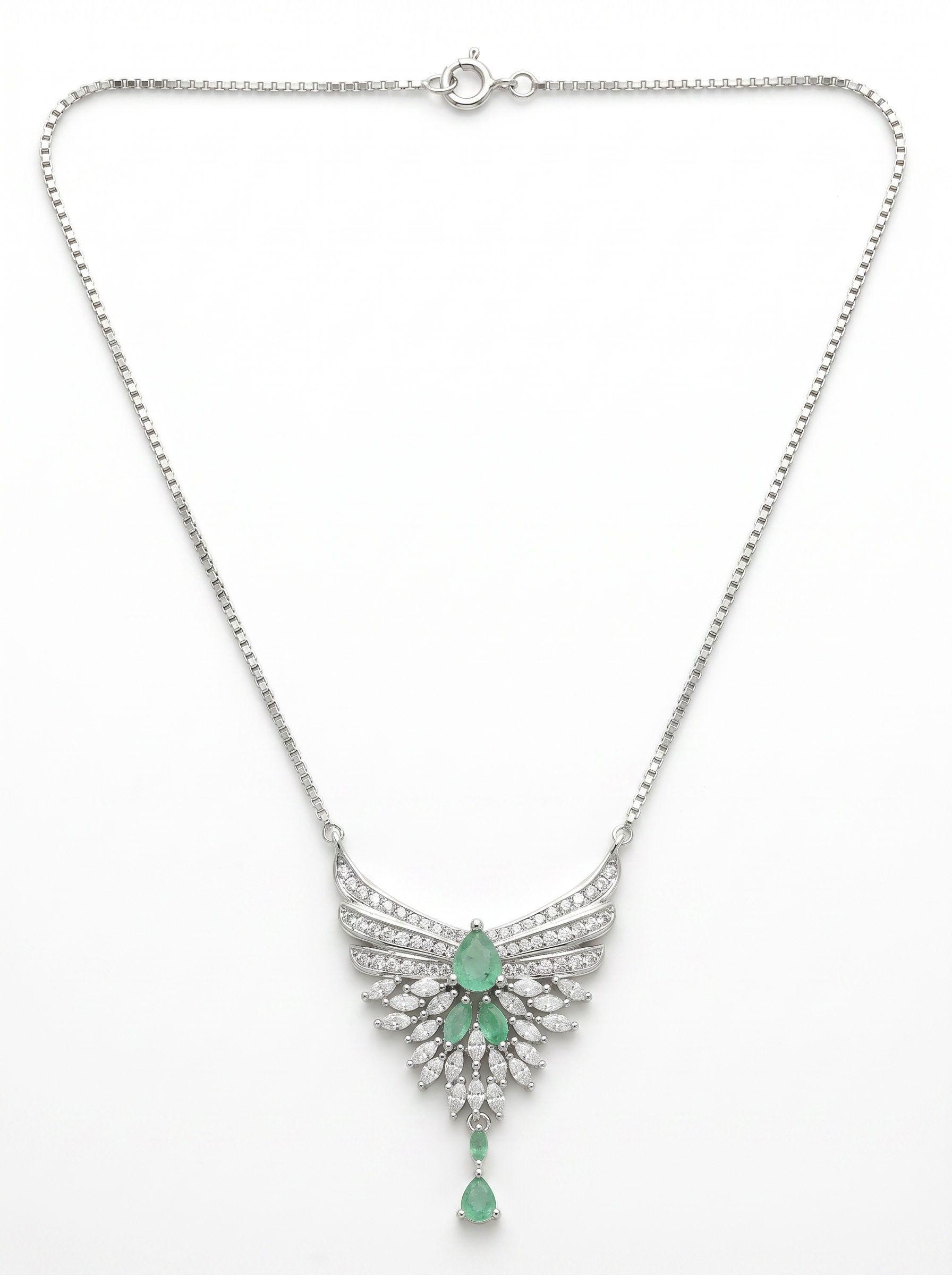 COLLAR DE PLATA CON ESMERALDAS NATURALES Y CIRCONES-0