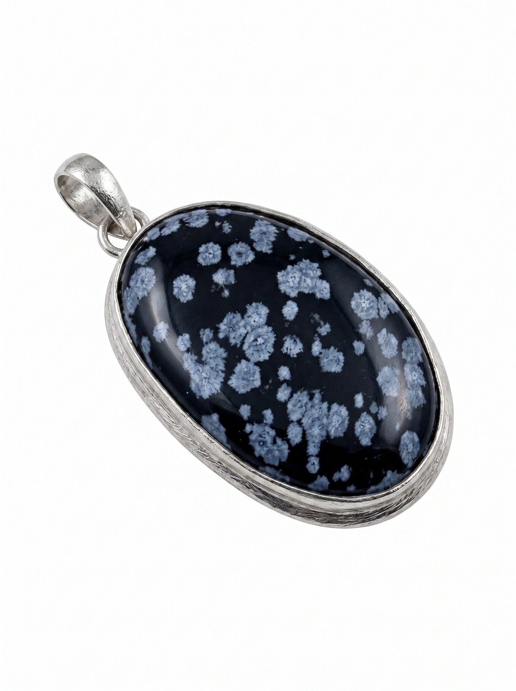 COLLAR   DE PLATA SOLIDA 925 CON OBSIDIANA COPITO DE NIEVE-0