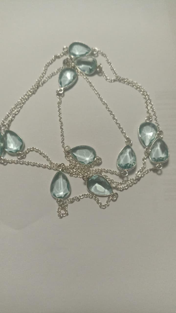COLLAR DE PLATA SOLIDA 925 CON AGUA MARINAS 92 CM LARGO-2