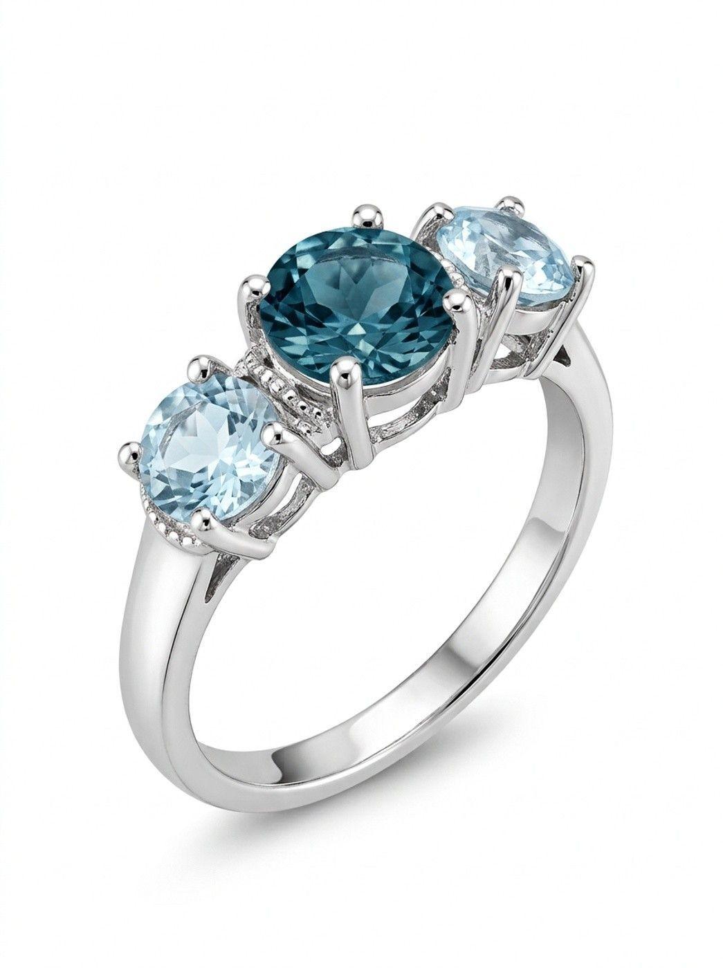 ACCESORIO DE JOYERIA ANILLO DE PLATA Y TOPACIO Y AGUAS MARINAS NATURALES N 16-0