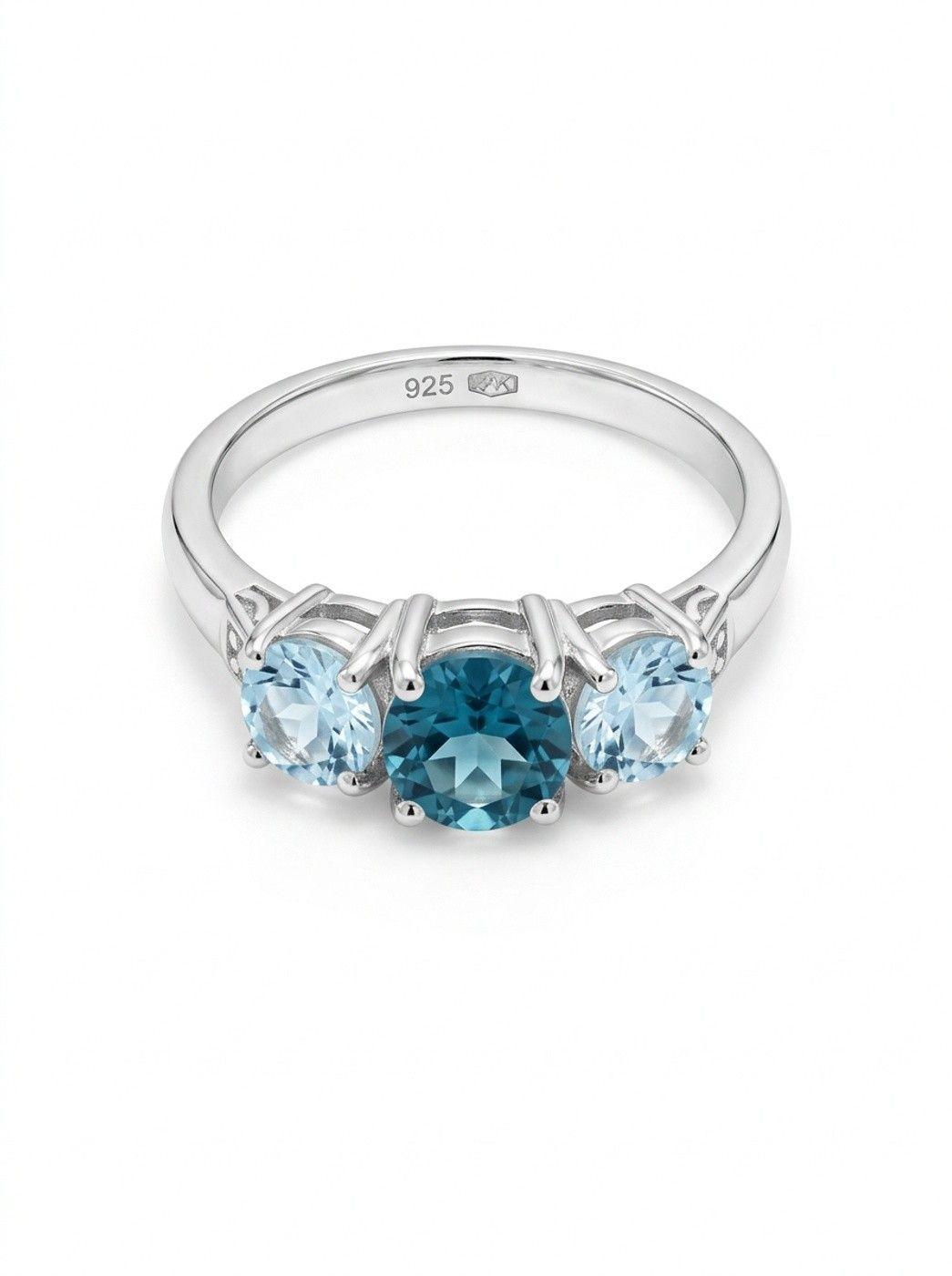 ACCESORIO DE JOYERIA ANILLO DE PLATA Y TOPACIO Y AGUAS MARINAS NATURALES N 16-1