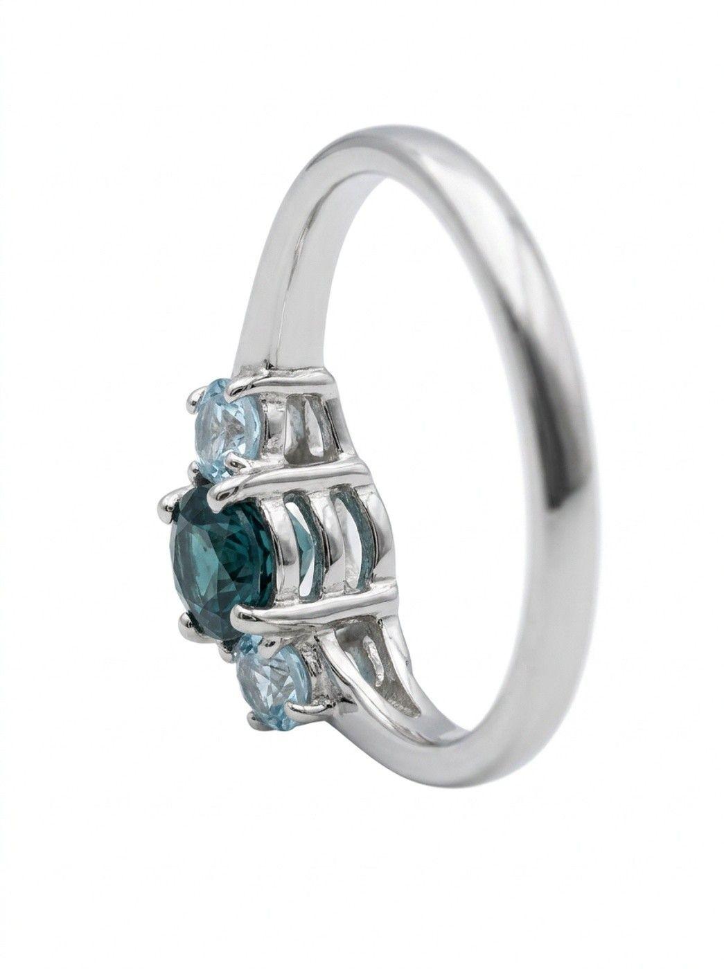 ACCESORIO DE JOYERIA ANILLO DE PLATA Y TOPACIO Y AGUAS MARINAS NATURALES N 16-3