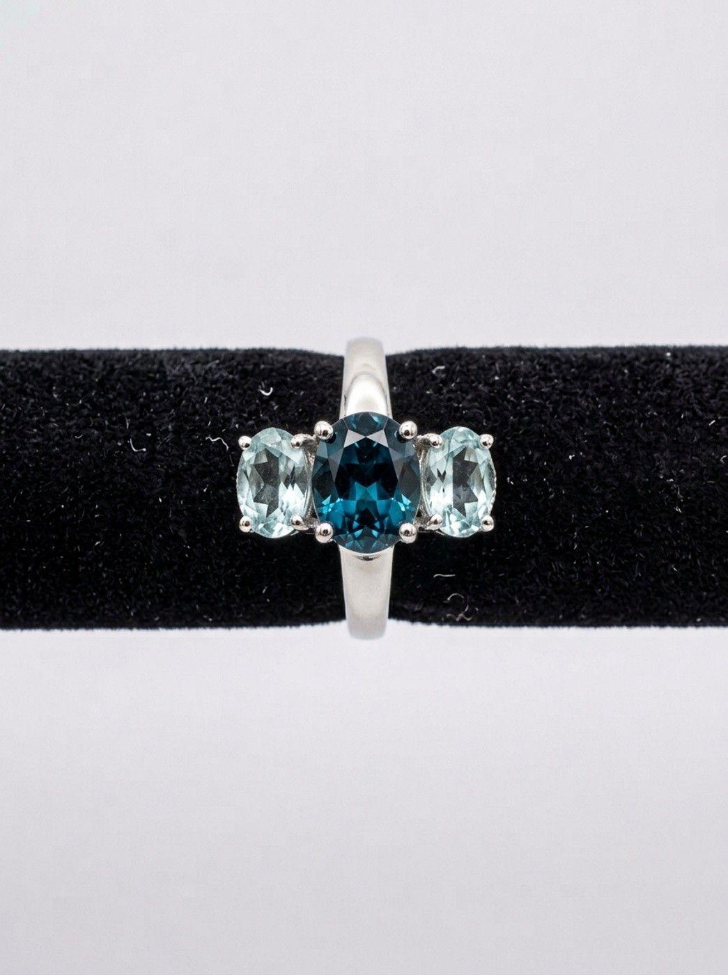ACCESORIO DE JOYERIA ANILLO DE PLATA Y TOPACIO Y AGUAS MARINAS NATURALES N 16-4
