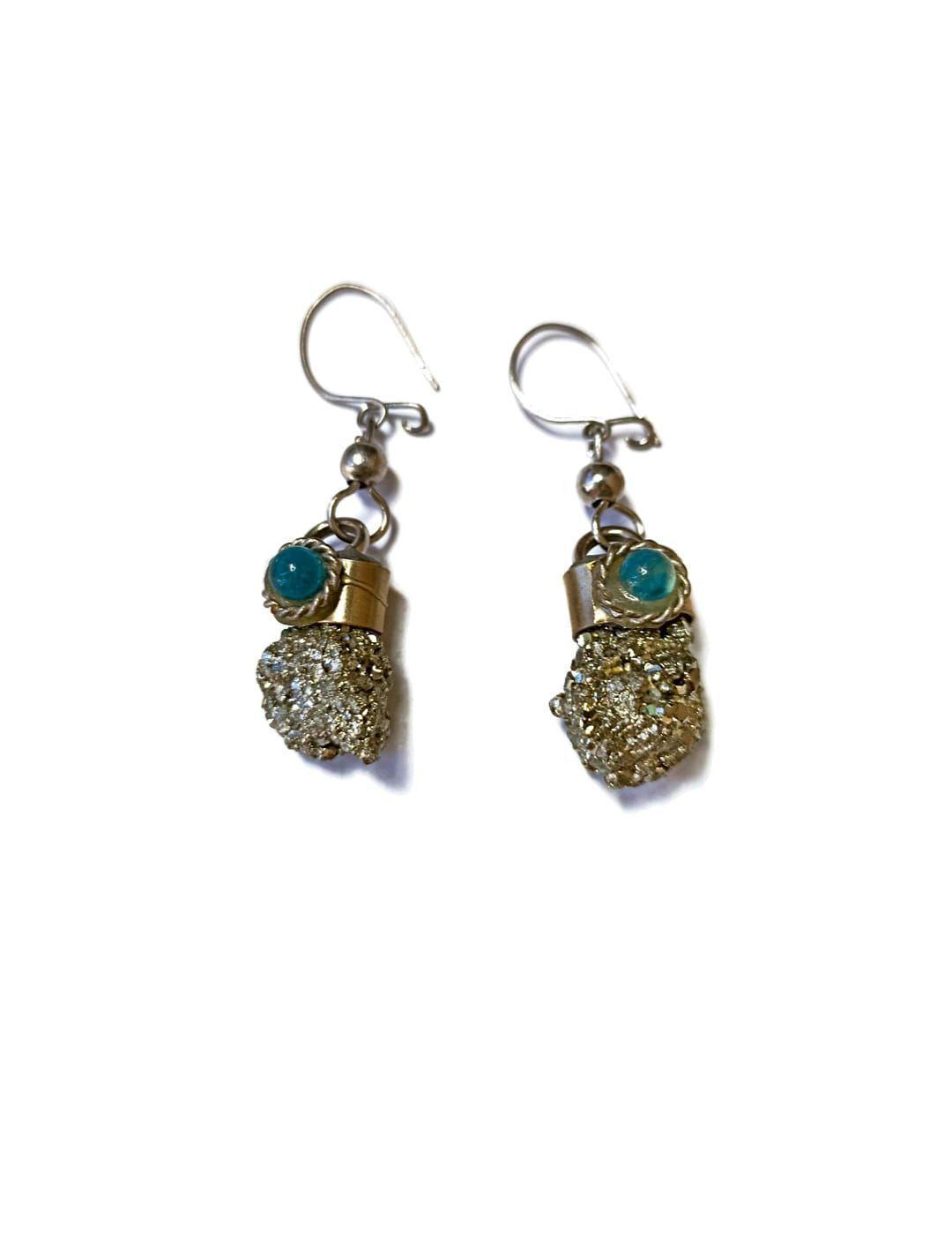  ACCESORIO  DE MUJER  AROS ARTESANAL DE PIRITA AMULETO PIEDRA DE LA ABUNDANCIA-0