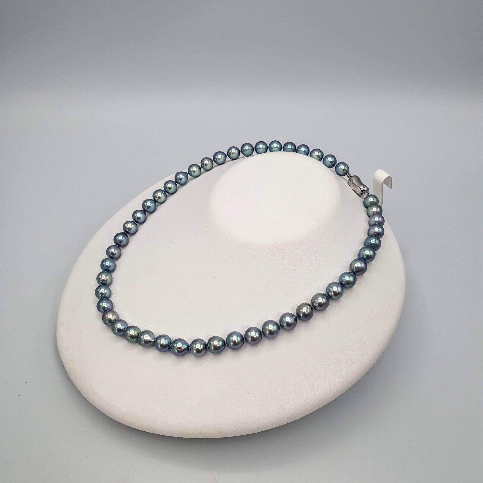 COLLAR DE PERLAS FINAS CULTIVADAS AKOYA REDONDAS GRIS PLATEADAS 8MM-1