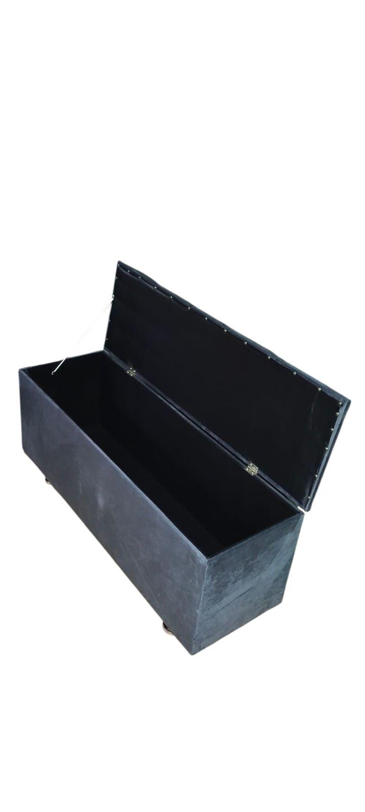 Banqueta Baúl Tapizada en Felpa Gris Plomo,  Moderna, Resistente -2