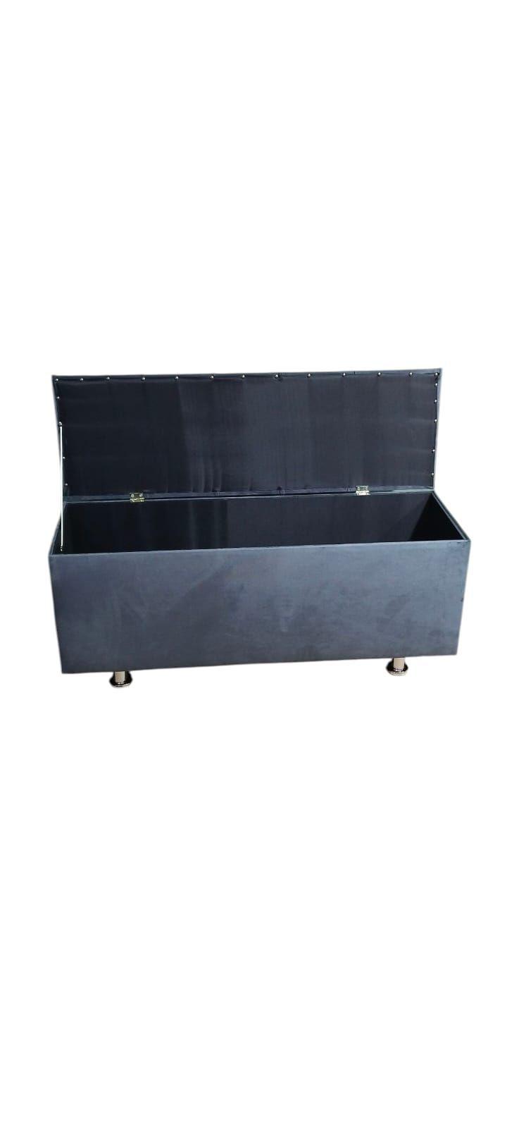Banqueta Baúl Tapizada en Felpa Gris Plomo,  Moderna, Resistente -3