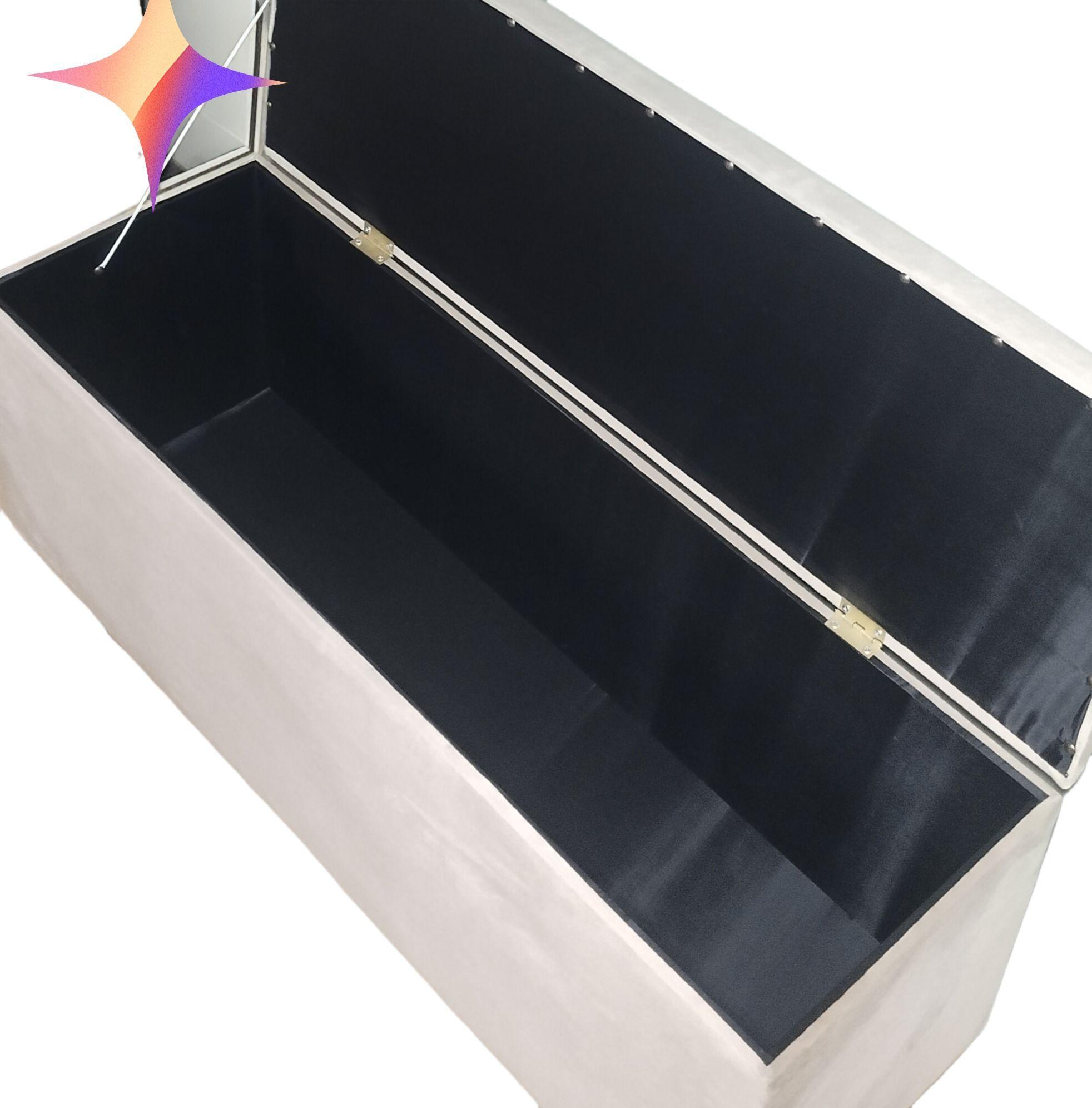 Banqueta Baúl Tapizada en Felpa Beige, Moderna, Resistente y con Gran Almacenamiento, cama, living-1