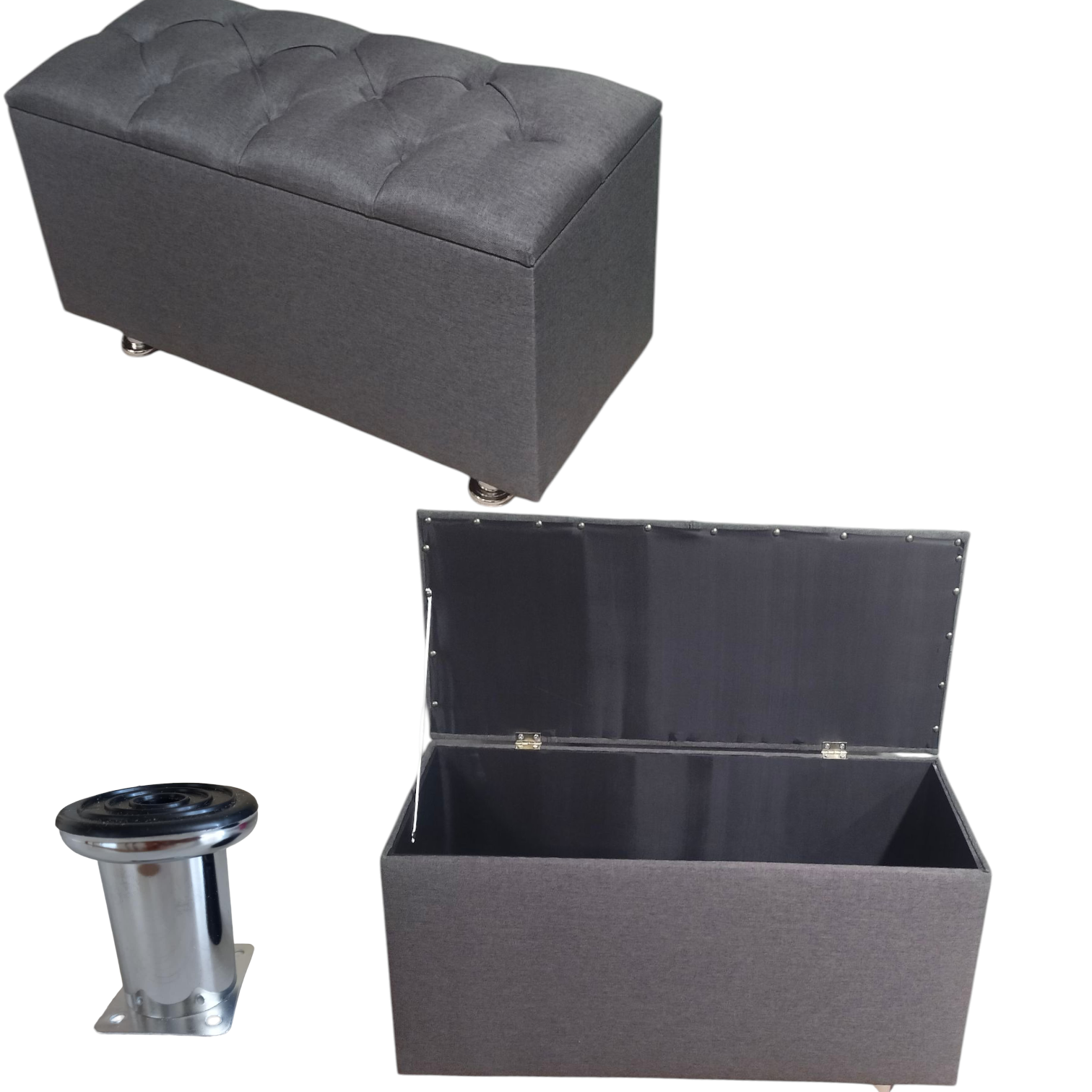 Banqueta de Almacenamiento con Asiento Tapizado en Lino/Felpa-0