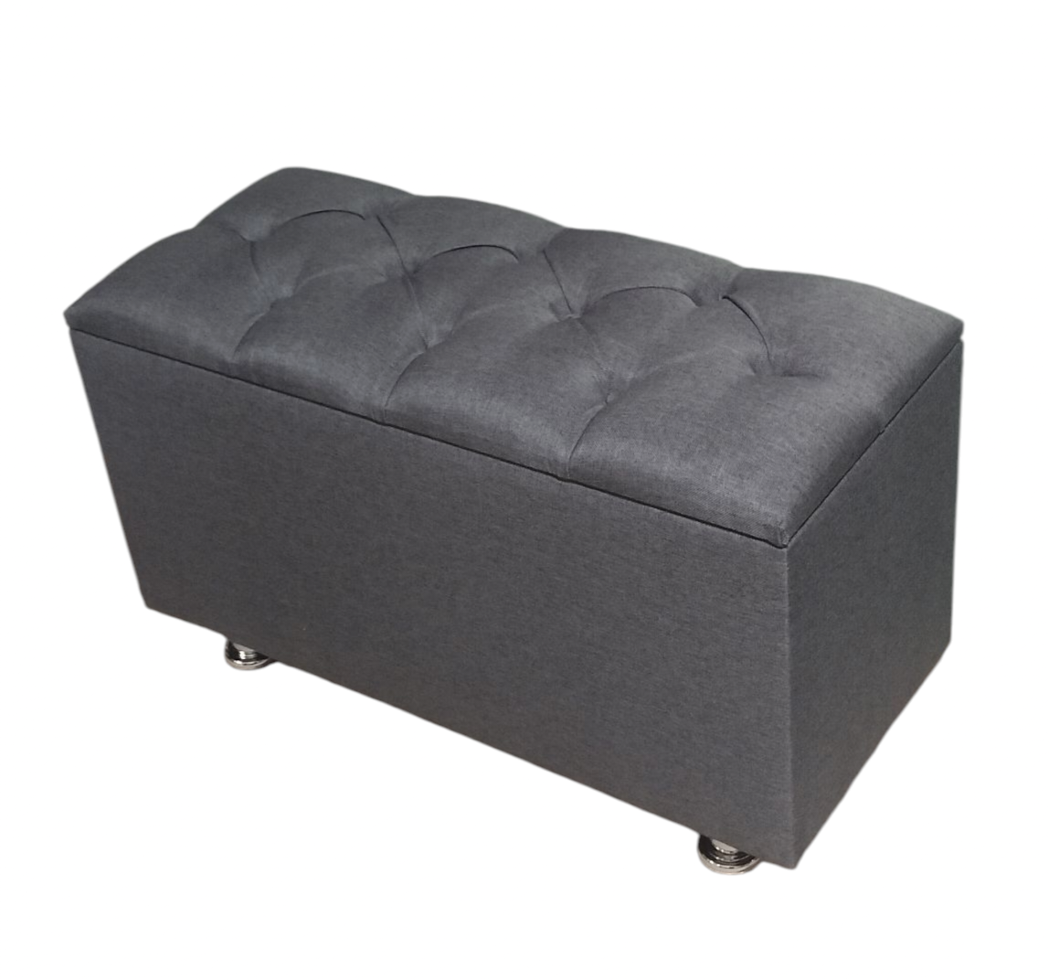 Banqueta de Almacenamiento con Asiento Tapizado en Lino/Felpa-1