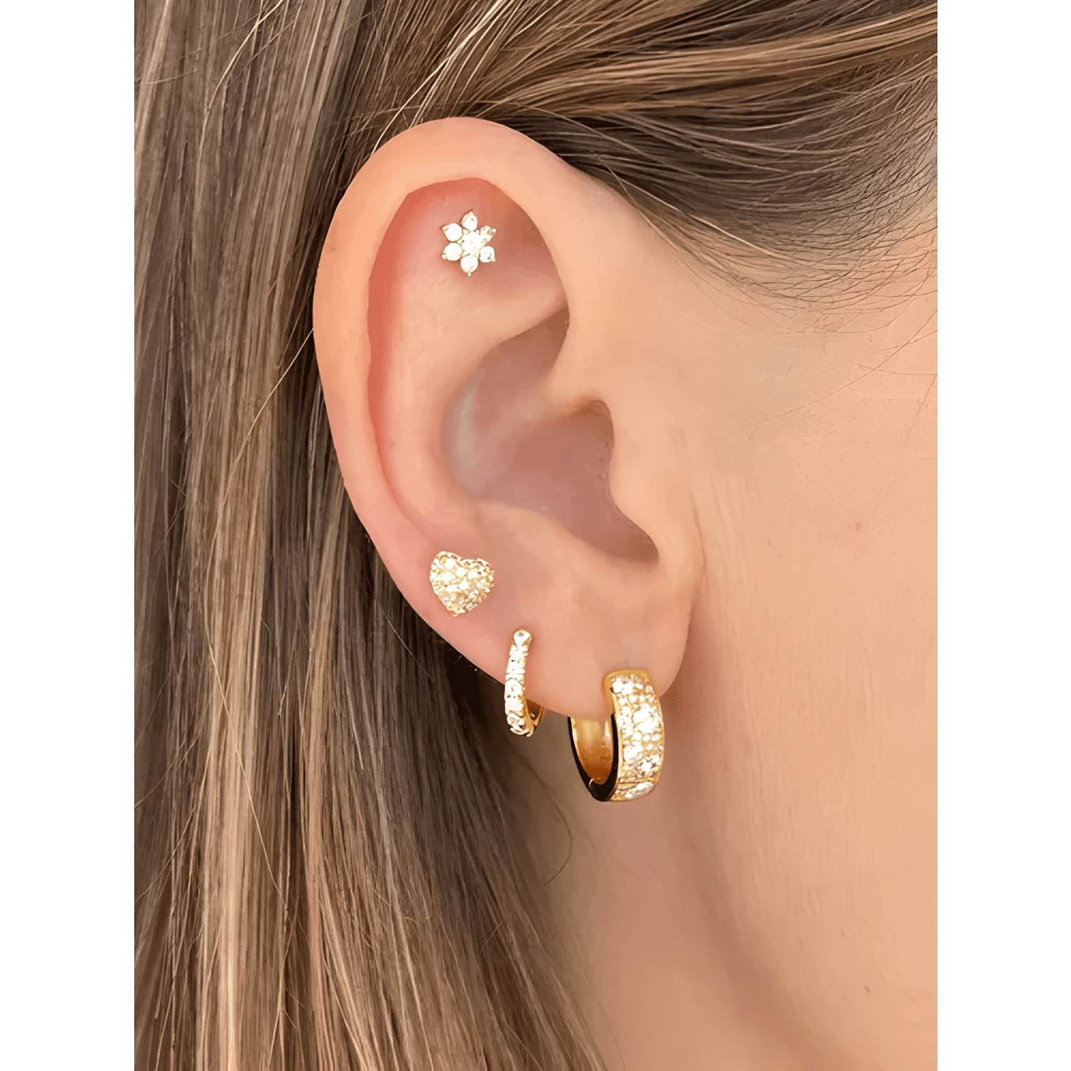 Aros Niña Atornillados Plata 925 Con Oro 18 K Tope #3-2