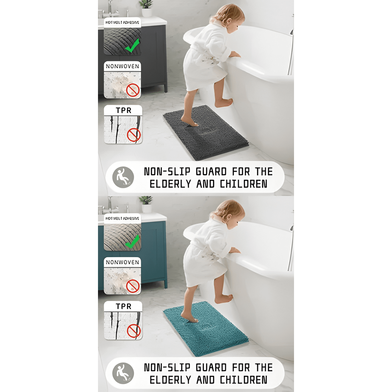 ×2 Tapete Alfombrilla Baño Super Absorbente Piso Tina Ducha-4