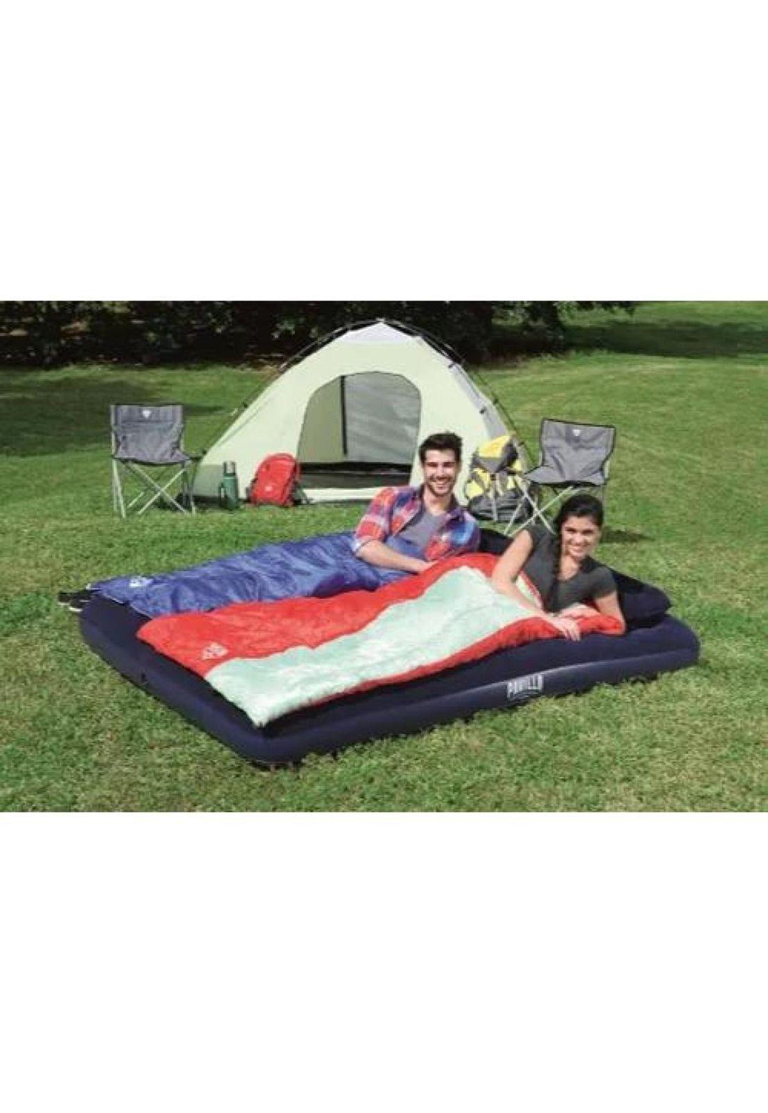 Colchón inflable doble de 2 plazas, + inflador y almohadas, color azul-3
