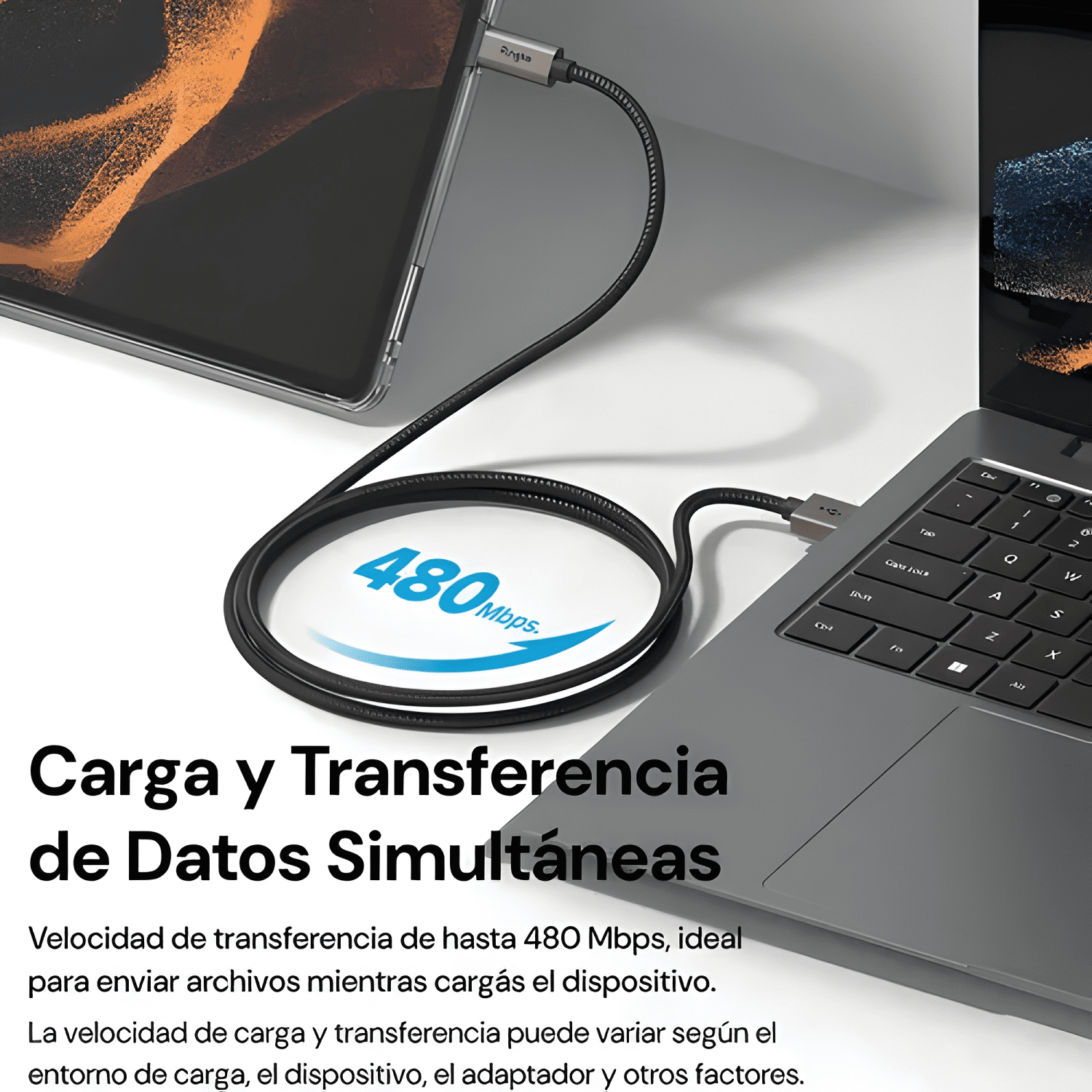 Cable usb-a a USB-C 1m ringke reforzado carga rápida Negro-3
