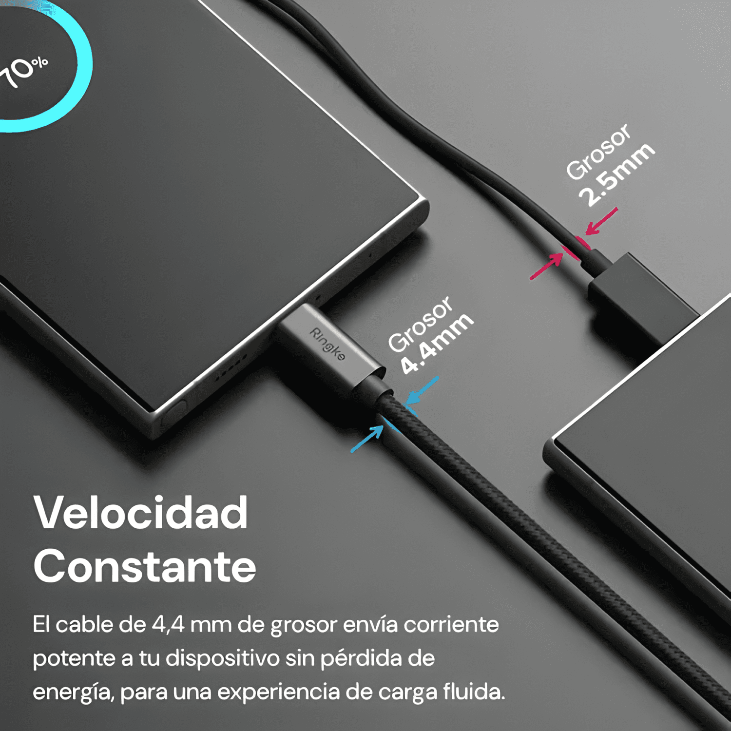 Cable usb-a a USB-C 1m ringke reforzado carga rápida Negro-4