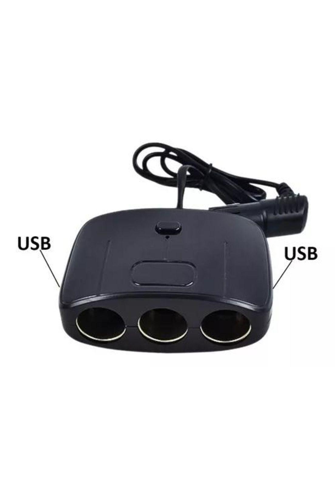 Adaptador para enchufe encendedor auto 1 a 3 + 2 USB cargador-1